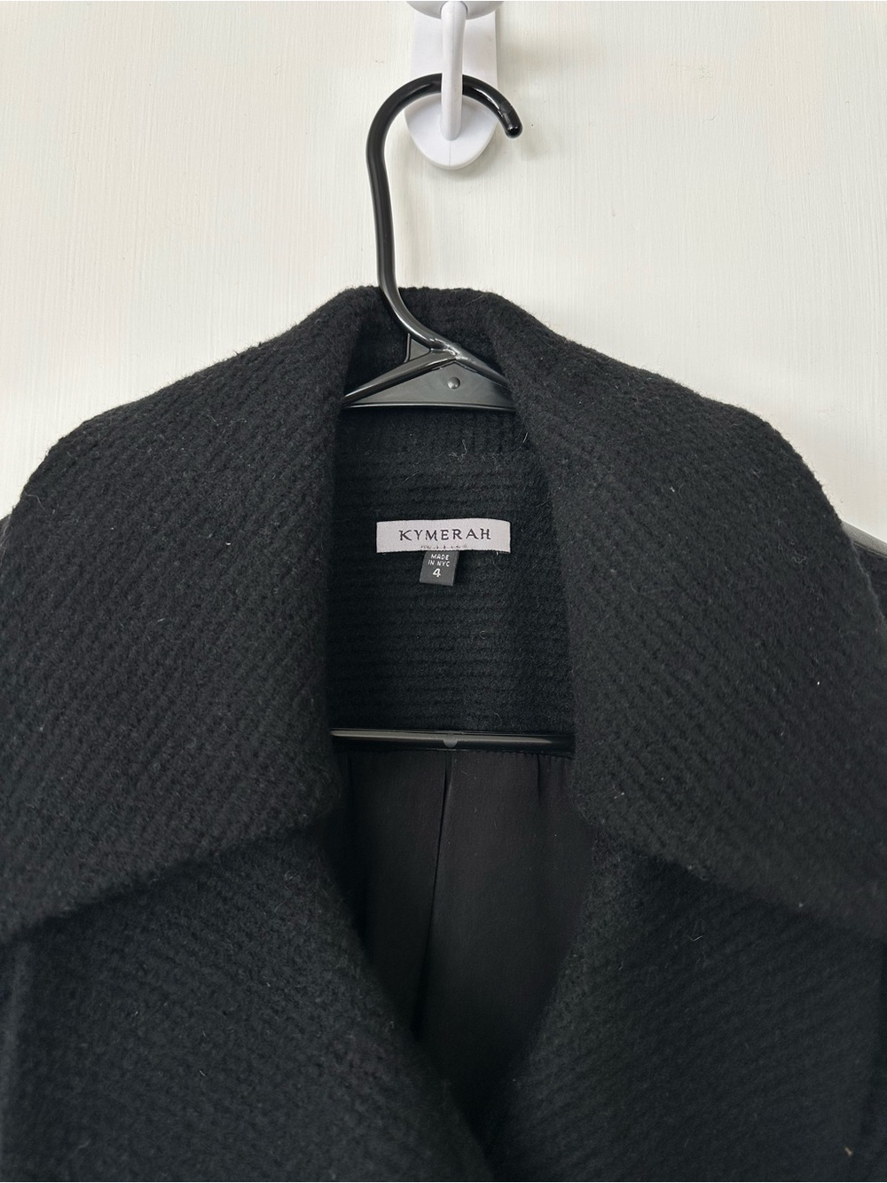 Kymerah Designer Angora Wool Blend Asymmetrical Coat with Leather Accents Size 4 - Picture 6 of 8